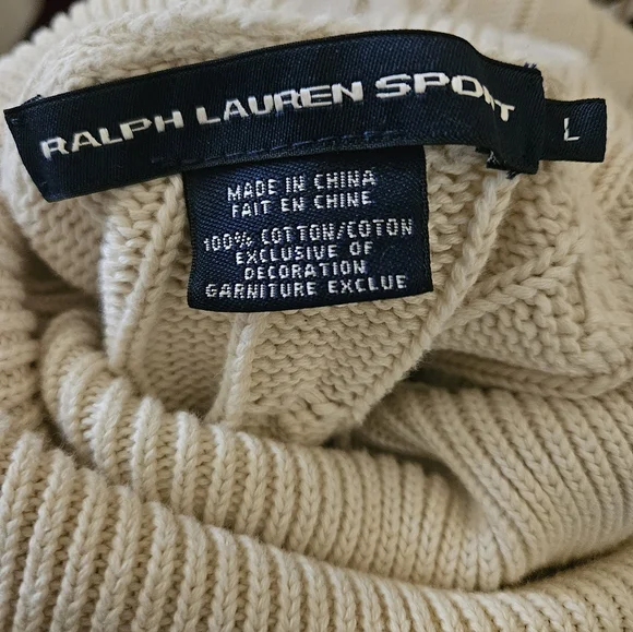 Ralph Lauren Sport Cable Knit Cotton Cream Turtleneck Sweater XL(16-18) - Picture 4 of 4